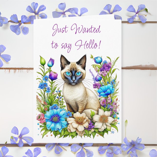 Ai Watercolor Siamese Cat in Flowers Card (Creator Uploaded)