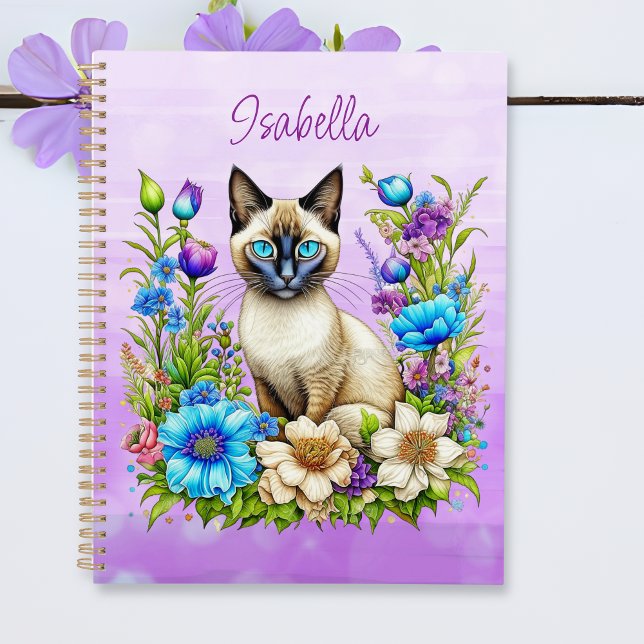 Ai Watercolor Siamese Cat in Flowers Personalised Planner (Creator Uploaded)