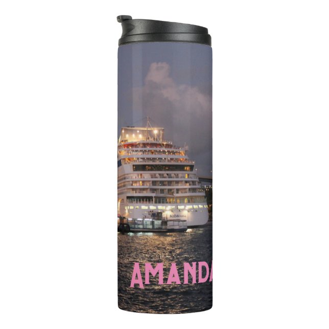 AIDAluna Cruise Ship docking at Willemstad Curacao Thermal Tumbler (Rotated Right)