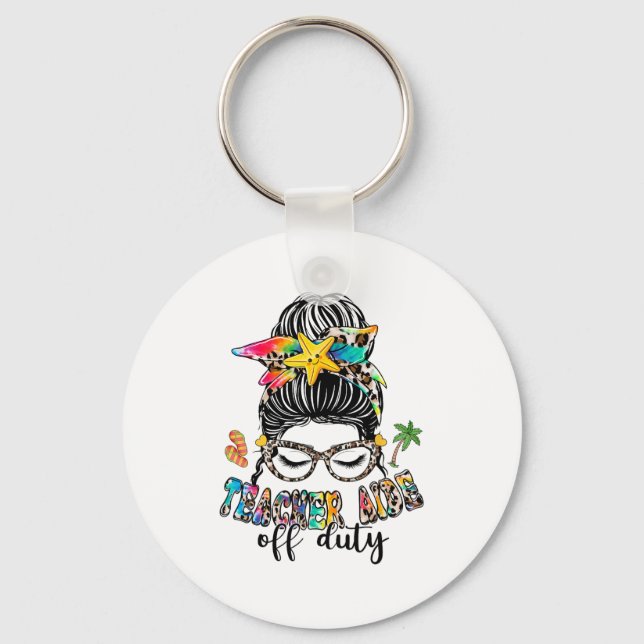 Aide Off Duty Messy Bun Last Day Of School  Key Ring (Front)