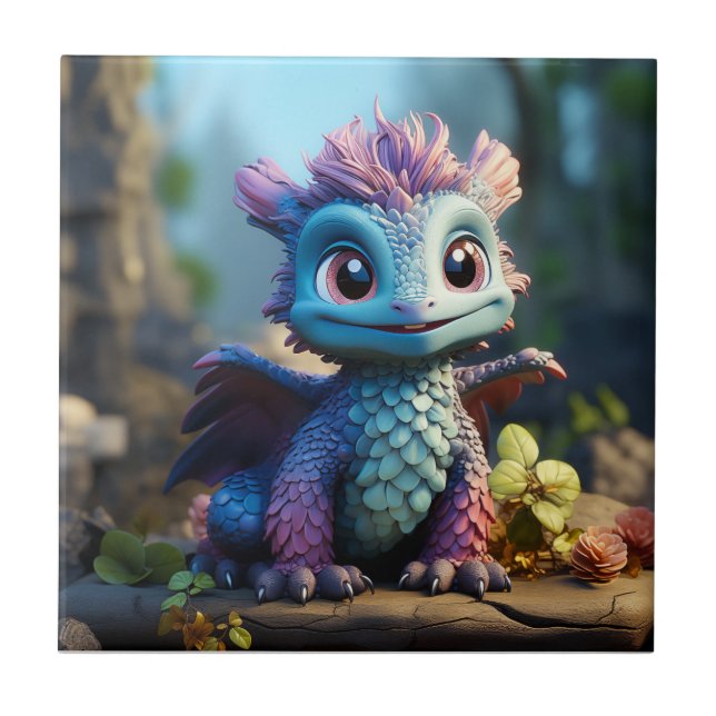 Aiden, a Whimsical Dragon  Ceramic Tile (Front)