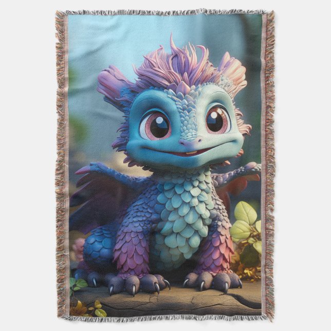 Aiden, a Whimsical Dragon  Throw Blanket (Front Vertical)