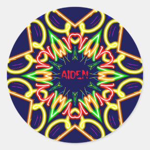 AIDEN ~Fluoro Alien Pattern ~ Personalised Classic Round Sticker