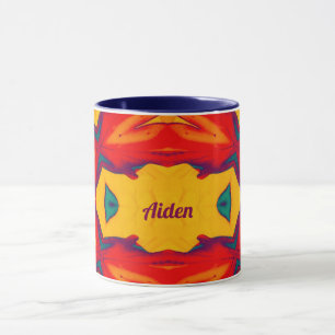 AIDEN ~ Zany Pattern ~ Red Blue Yellow and Orange  Mug