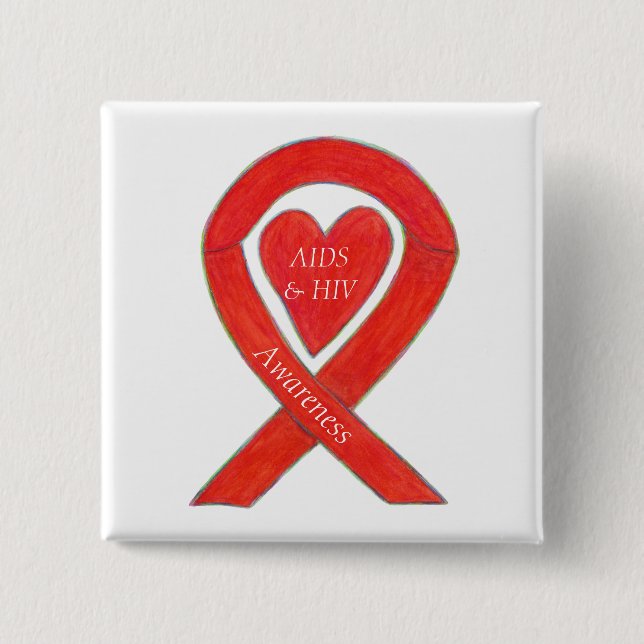 AIDS and HIV Awareness Heart Ribbon Customised Pin (Front)