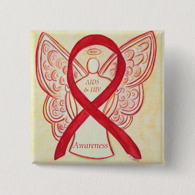 AIDS and HIV Awareness Ribbon Angel Customised Pin (Front)