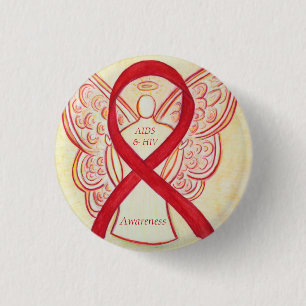 AIDS and HIV Awareness Ribbon Angel Customised Pin