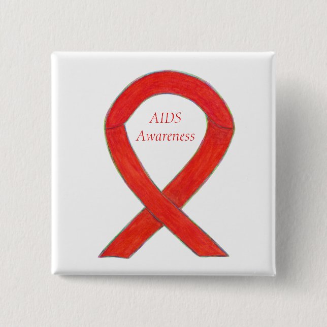 AIDS Awareness Ribbon Custom Art Pin (Front)
