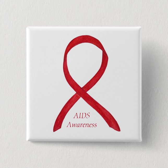 AIDS Awareness Ribbon Custom Art Pin (Front)