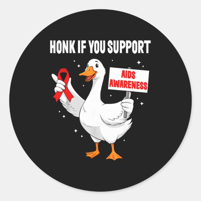 Aids_hiv Awareness Funny Goose World Aids Day Red  Classic Round Sticker (Front)