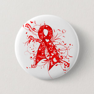AIDS HIV Floral Swirls Ribbon 6 Cm Round Badge