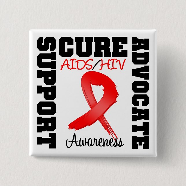 AIDS HIV Support Advocate Cure 15 Cm Square Badge (Front)
