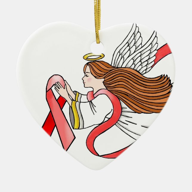 AIDS "Red Ribbon" Awareness Angel Ceramic Ornament (Front)