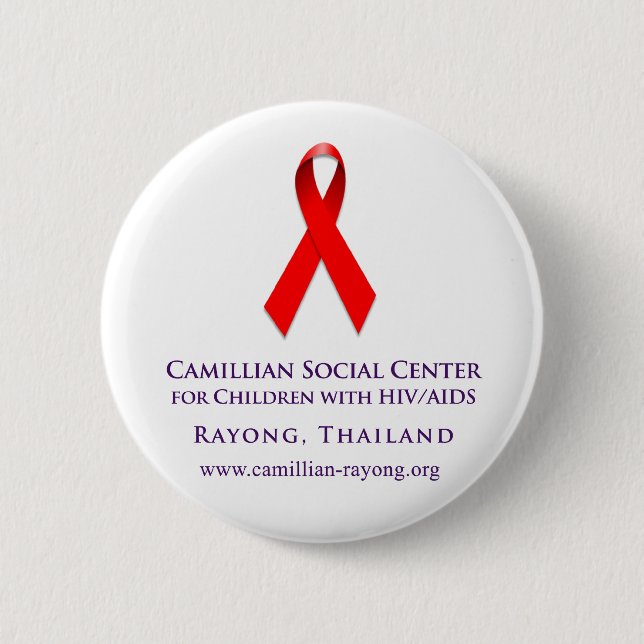 AIDS Ribbon (button) 6 Cm Round Badge (Front)