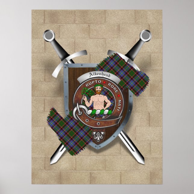 Aikenhead Clan Badge Crossed Swords Poster 18x24 (Front)