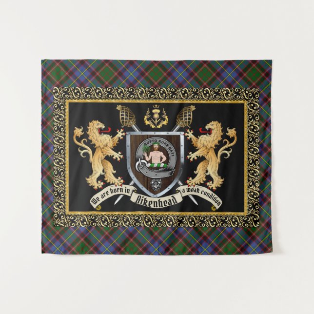 Aikenhead Clan Badge & Motto w/Lions  Tapestry (Front (Horizontal))
