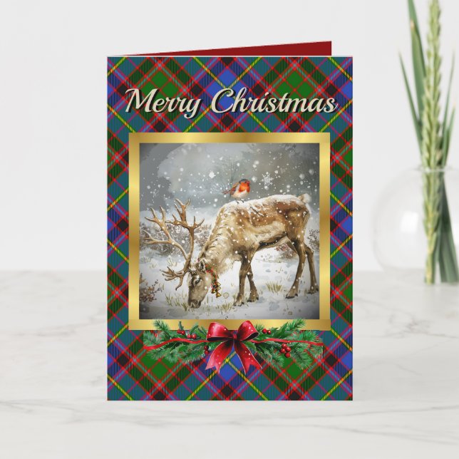 Aikenhead Stag & Robin Tartan Personalised  Holiday Card (Front)