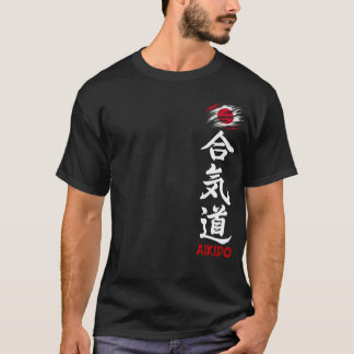 Aikido Kanji Dark T-Shirt With Japanese Flag