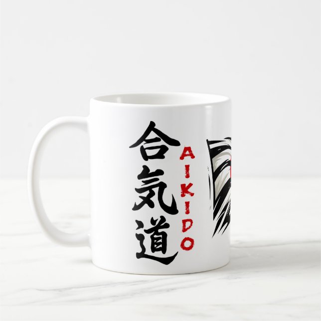 Aikido Kanji Drink Mug with Japanese Flag (Left)