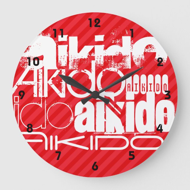 Aikido; Scarlet Red Stripes Large Clock (Front)