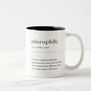 Ailurophile Definition - Cat Lover Two-Tone Coffee Mug