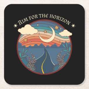 Aim for the horizon travel nature roadtrip square paper coaster