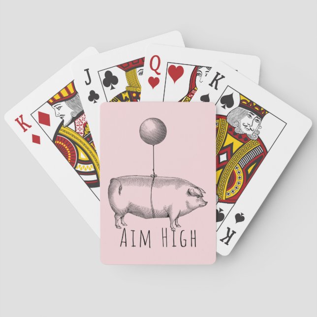 Aim High Cute Pig and Balloon Inspirational Playing Cards (Back)