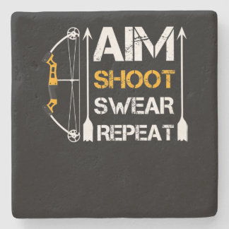 Aim Shoot Swear Repeat Archery Gift Hobby Stone Coaster