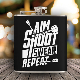 Aim Shoot Swear Repeat Funny Dart Flask 6 oz.