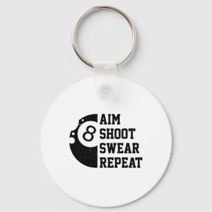 Aim Shoot Swear Repeat Pool Billiard Snooker Chalk Key Ring