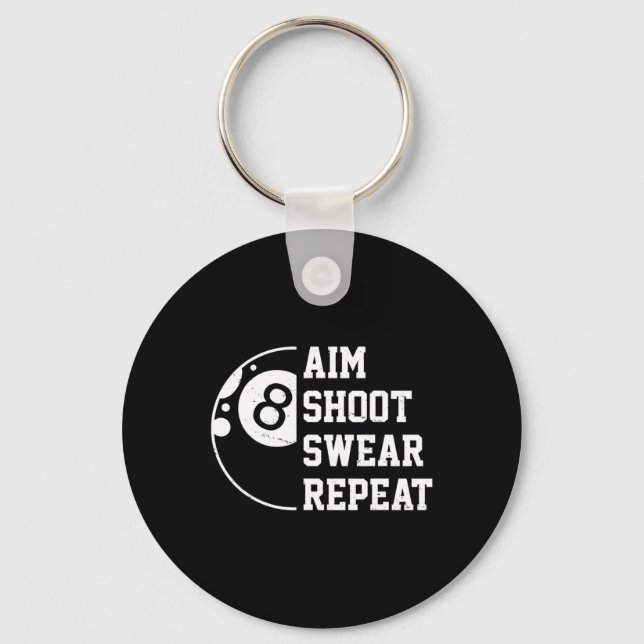 Aim Shoot Swear Repeat Pool Billiard Snooker Chalk Key Ring (Front)