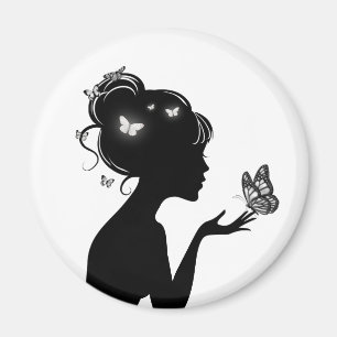 Aimant La femme papillons blancs Magnet