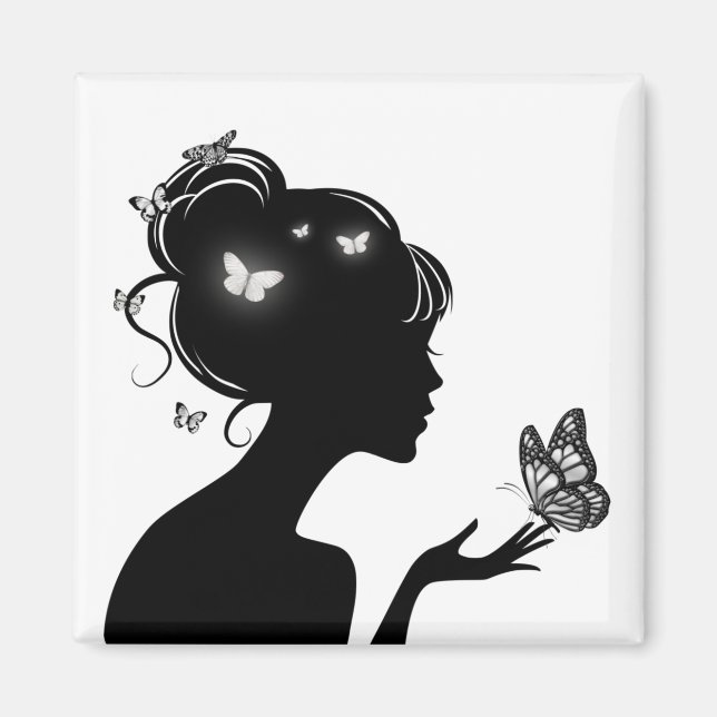 Aimant La femme papillons blancs Magnet (Front)