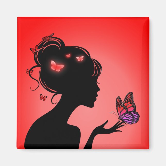 Aimant La femme papillons rouges Magnet (Front)