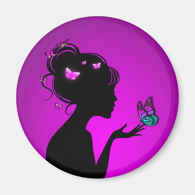 Aimant La femme papillons violets Magnet (Front)