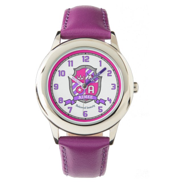 Aimee girls name meaning crest unicorn pink watch (Front)