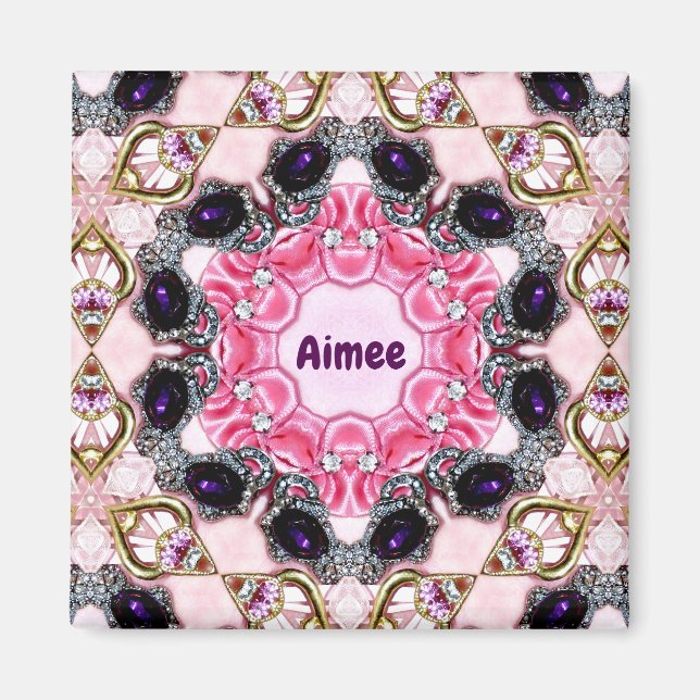 AIMEE Personalised ~ Pink and Purple Pattern ~ Mag Magnet (Front)