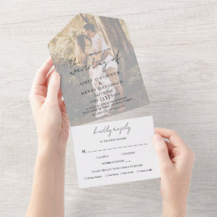 Aimee Rustic Script Modern Wedding All In One Invitation