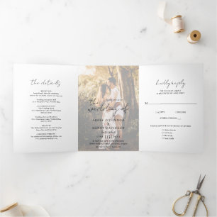 Aimee Rustic Script Modern Wedding Tri-Fold Invitation