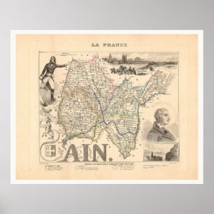 Ain Department France 1858 Alexandre Vuillemin Map Poster