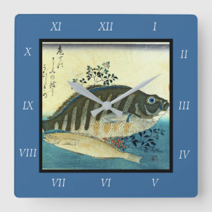 Ainame & Shima-hata - Hiroshige's Japanese Fish Square Wall Clock