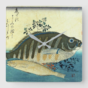 Ainame & Shima-hata - Hiroshige's Japanese Fish Square Wall Clock