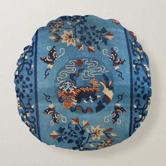 Aincent Chinese Deep Royal Blue  Round Cushion (Front)