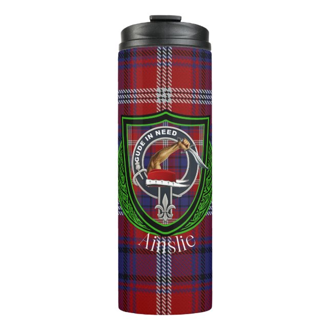 Ainslie Scottish Clan Tartan & Crest Thermal Tumbler (Front)