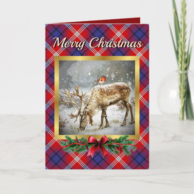 Ainslie Stag & Robin Tartan Personalised  Holiday Card (Front)