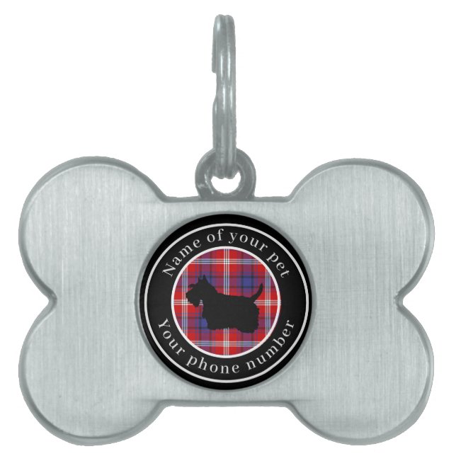 Ainslie Tartan Scottie Dog Personalised Pet ID Tag (Front)
