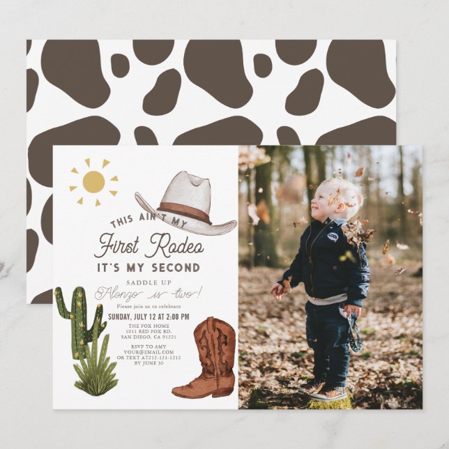 Ain't My First Rodeo Cowboy Photo 2nd Birthday Invitation (Front/Back)