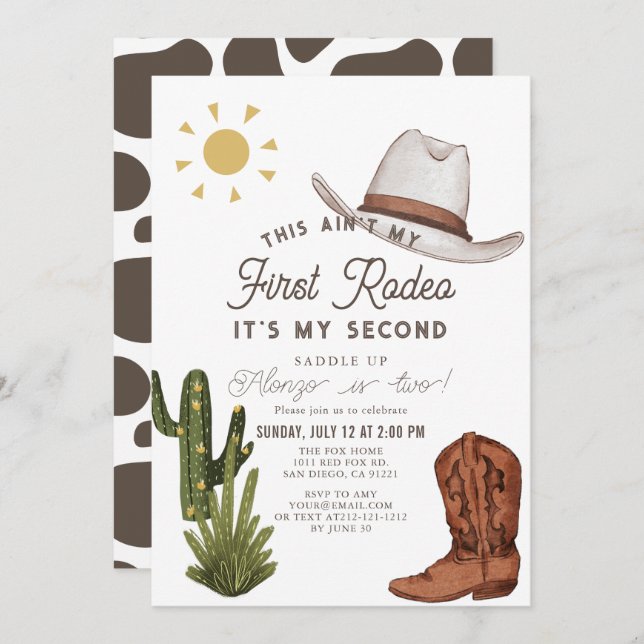 Ain't My First Rodeo Cowboy Western 2nd Birthday Invitation (Front/Back)