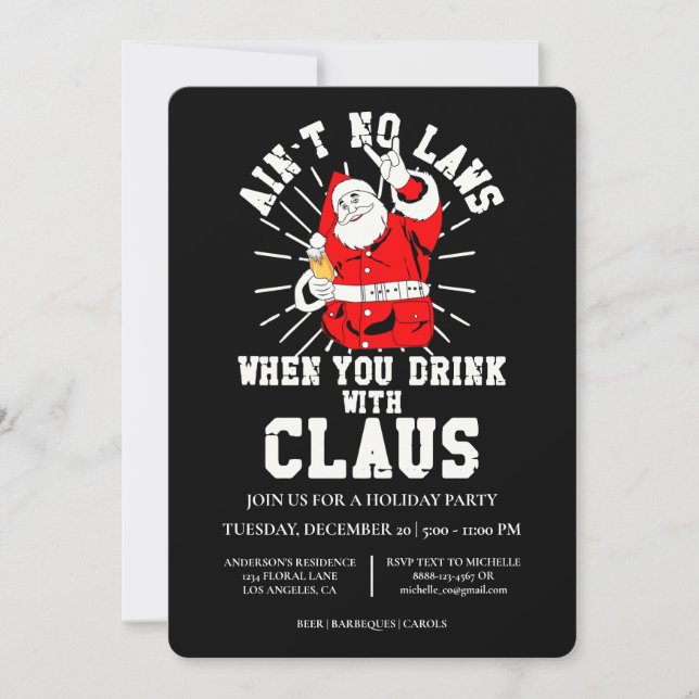 Ain't No Laws Drinking with Santa Christmas Party Invitation (Front)