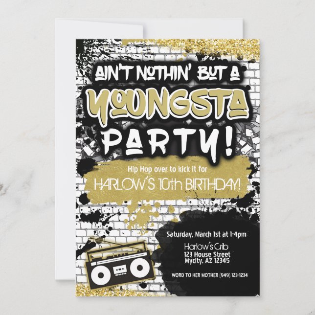 Aint Nothin' but a Youngsta Party Hip Hop  Invitation (Front)